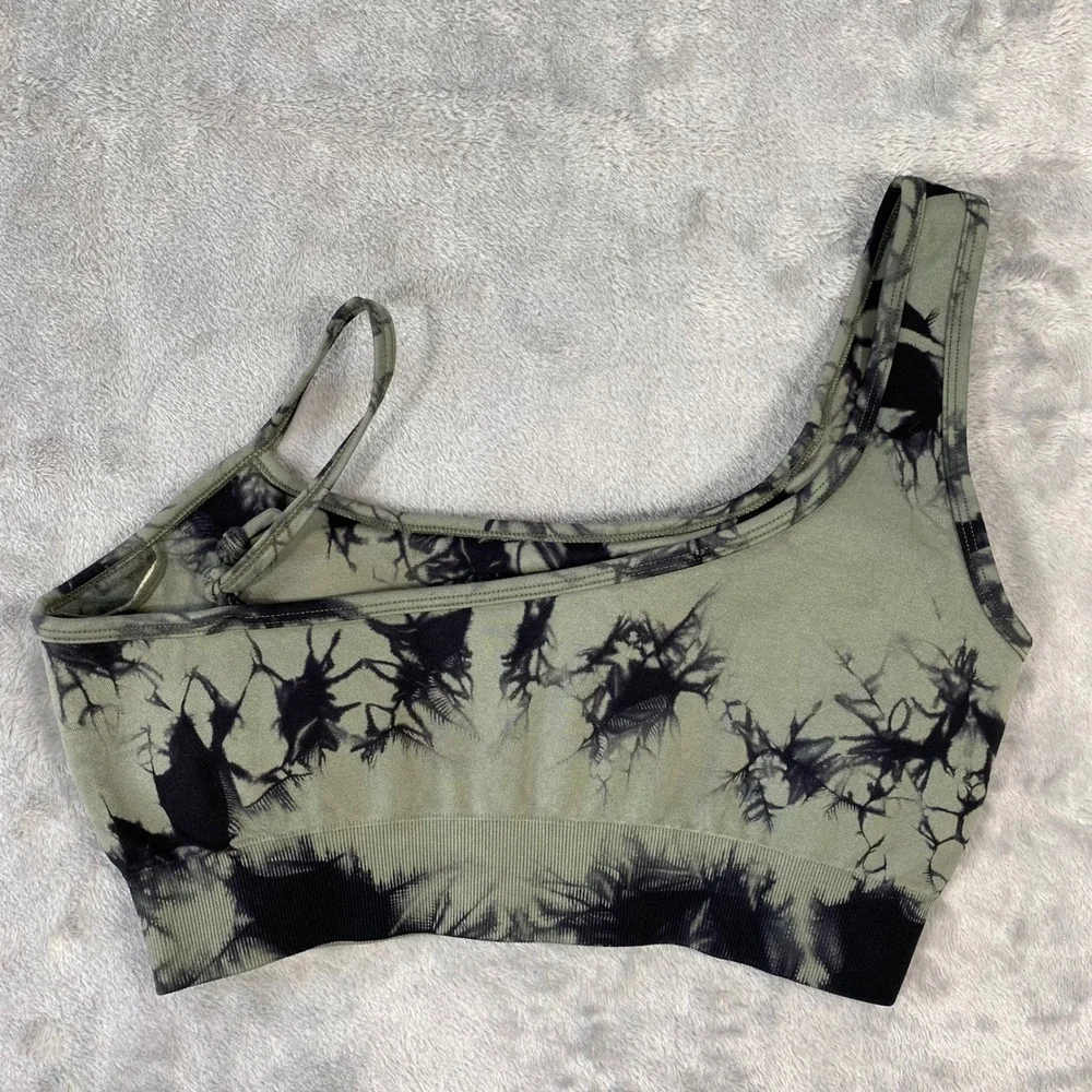 Unbranded Sports Bra Womens M Green Tie Dye One Shoulder Ribbed Active - Picture 2 of 9